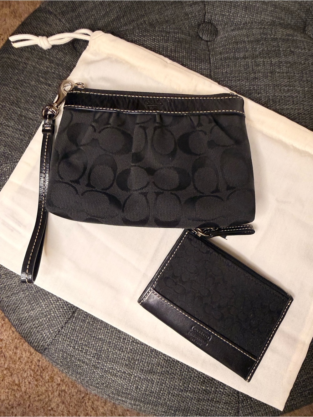 Vintage Coach Black Signature Wristlet with Matching Card Case